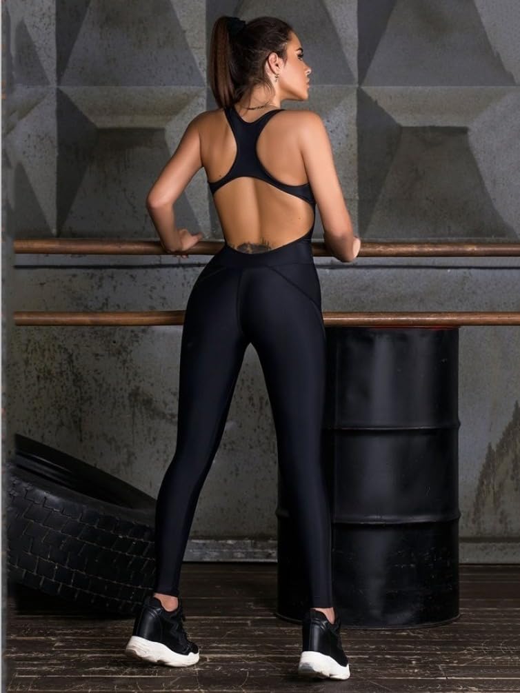 UOOZEE One Piece Workout Jumpsuits for Women Sleeveless Backless Tummy Control Jumpsuits Sexy Mesh Yoga Romper - Image 3