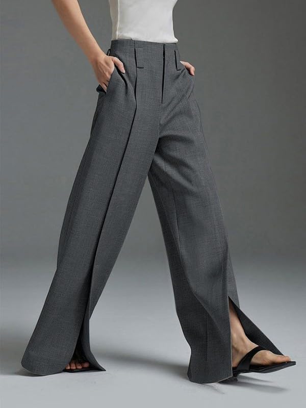 UOOZEE Wide Leg Pants for Women Work Business Casual High Waisted Dress Pants Slit Trousers Office - Image 3