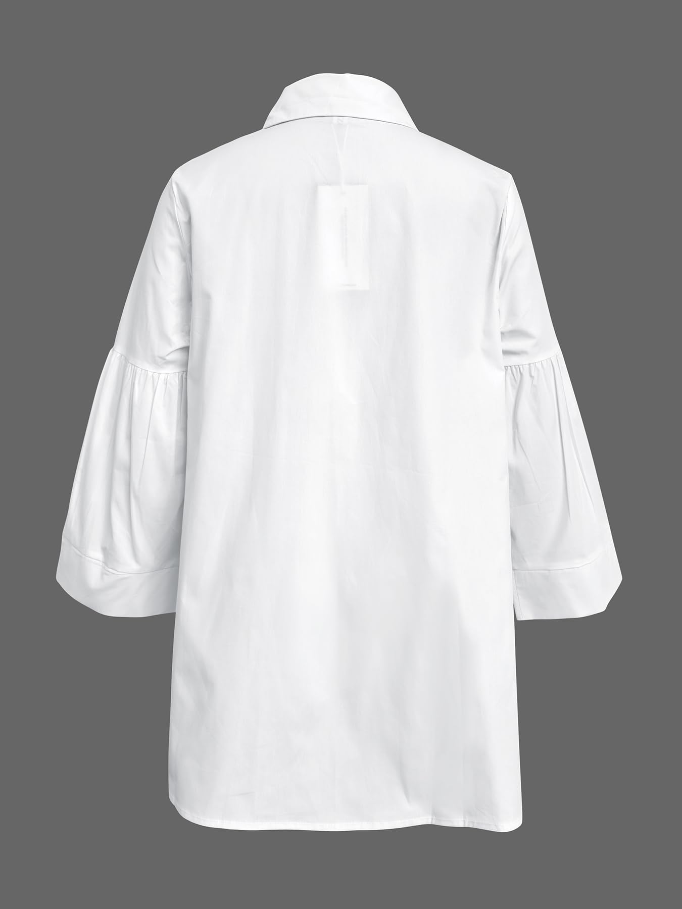 UOOZEE Women's 3/4 Flare Sleeve Cotton Blouses Button Down Irregular High Low Hem Lapel Collar V Neck Dress Shirt Tops - Image 4
