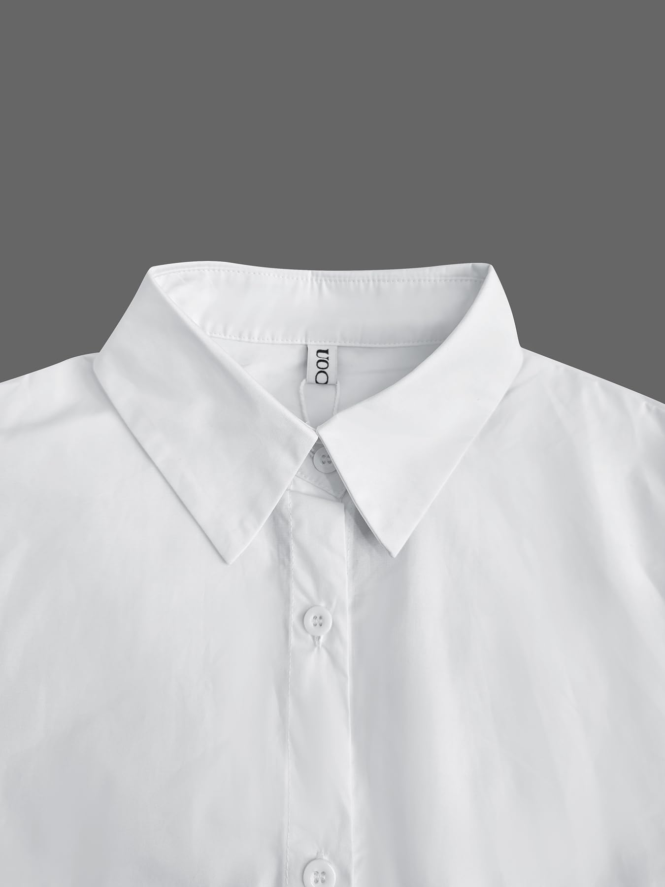 UOOZEE Women's 3/4 Flare Sleeve Cotton Blouses Button Down Irregular High Low Hem Lapel Collar V Neck Dress Shirt Tops - Image 6