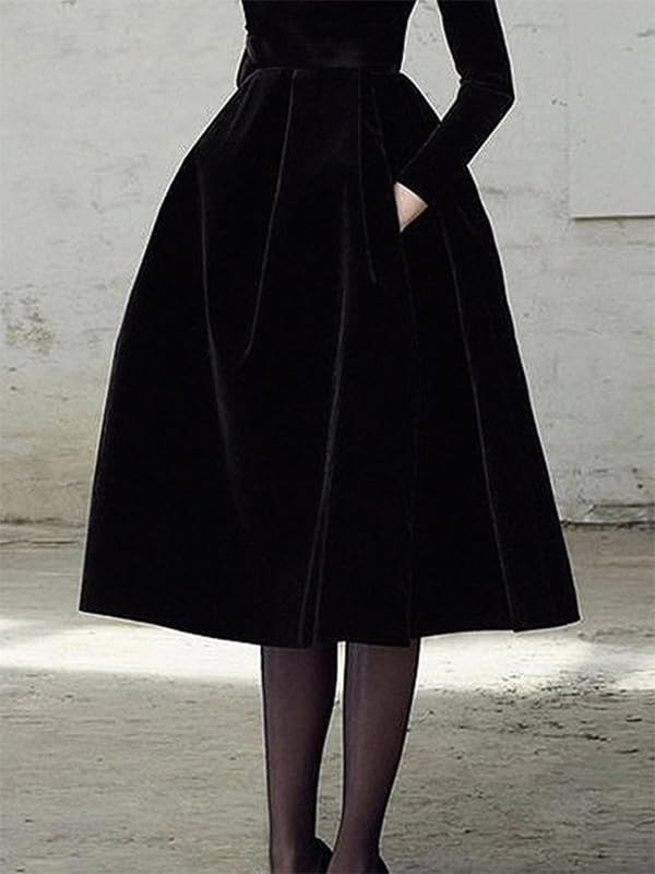 UOOZEE Women's Black Party Dress Elegant High Neck Long Sleeve Flowy A Line Formal Evening Cocktail Dresses with Pockets - Image 4