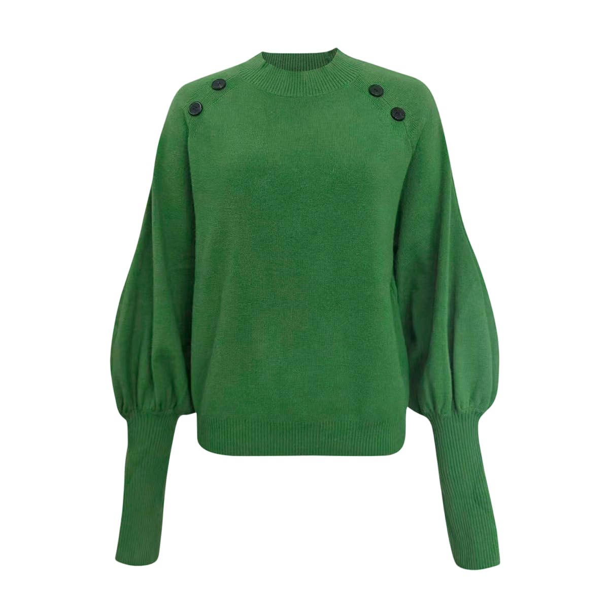 UOOZEE Women's Christmas Chunky Knit Sweater Puff Sleeve Mock Neck Soft Festive Pullover Tops Winter Fall Holiday Casual Wear