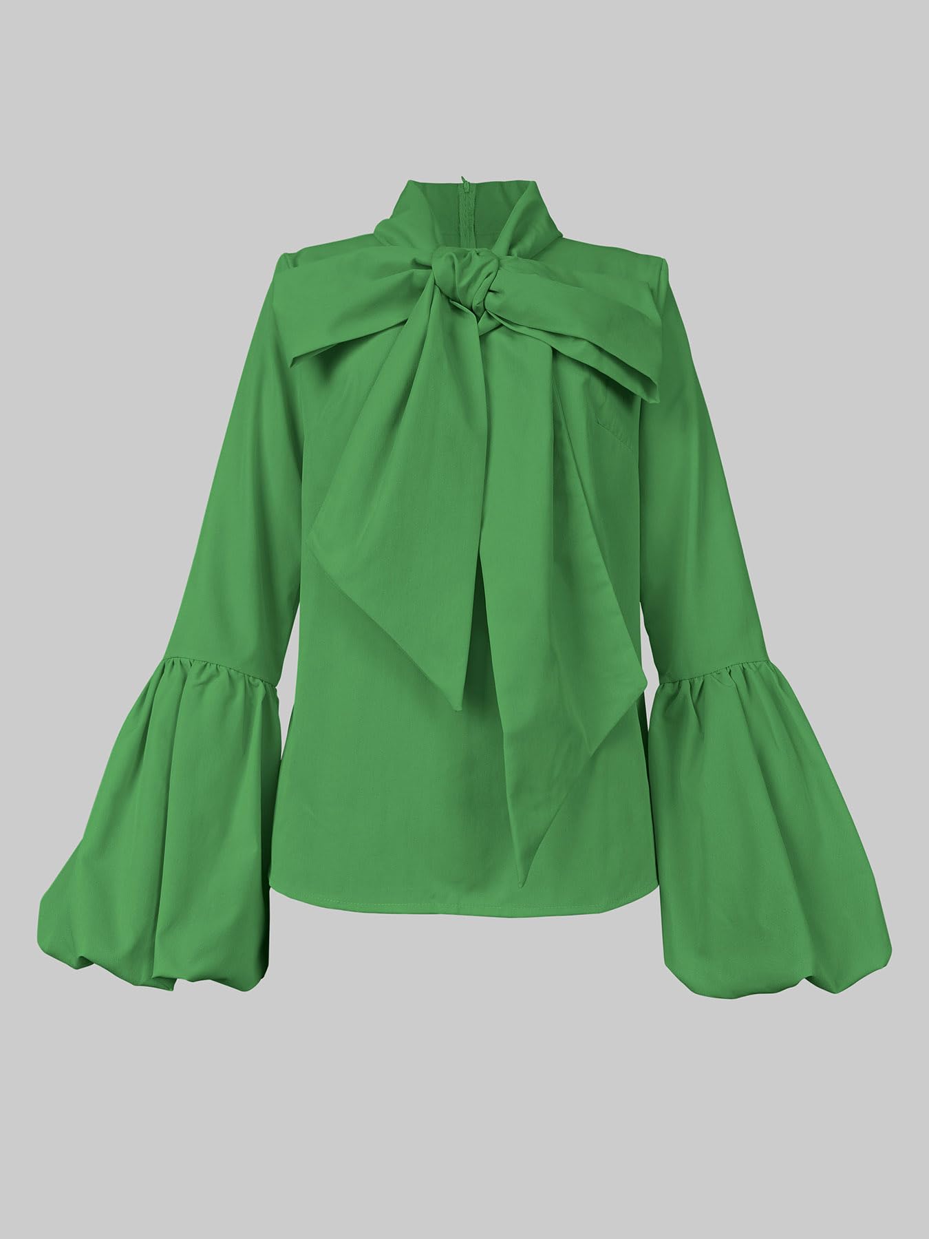 UOOZEE Women's Elegant Bow Tie Neck Blouse Long Puff Sleeve Dressy Casual Shirts Office Work Evening Party High Neck Tops - Image 4