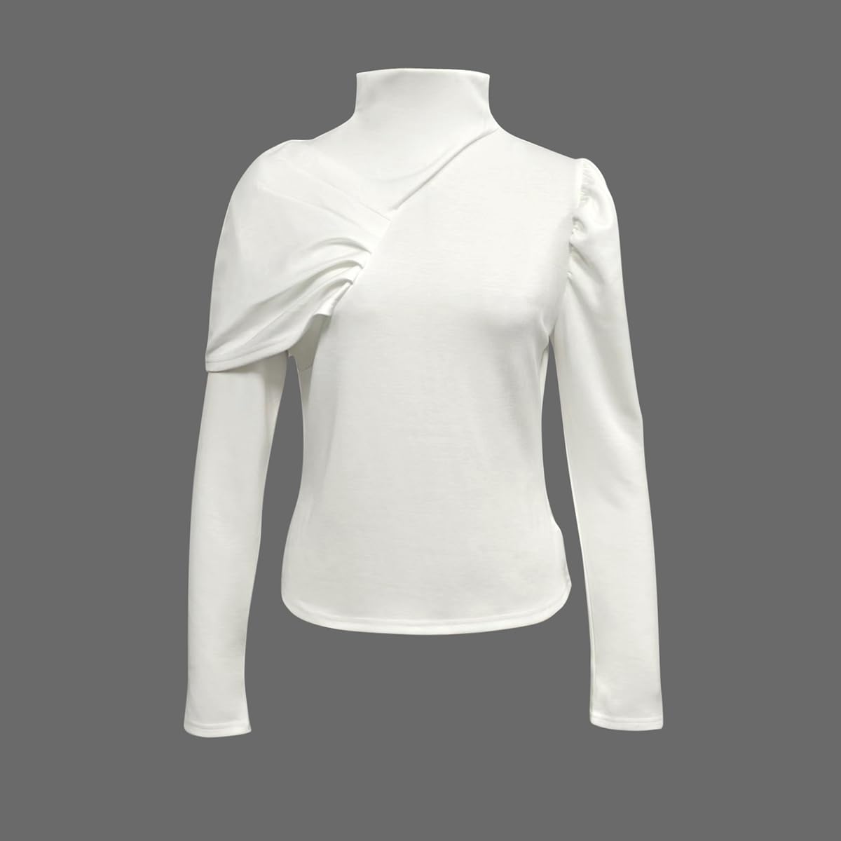 UOOZEE Women's Elegant Long Sleeve Turtleneck Top Slim Fit Asymmetric Draped Formal Casual Shirts Fall Winter Layering Blouse - Image 4