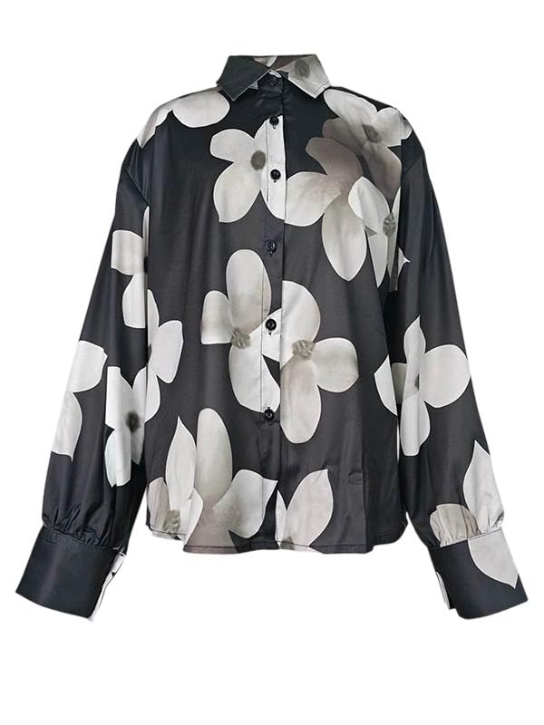 UOOZEE Women's Floral Print Blouse Fashion Button Down Lapel V Neck Long Sleeve Spring Tops Shirts