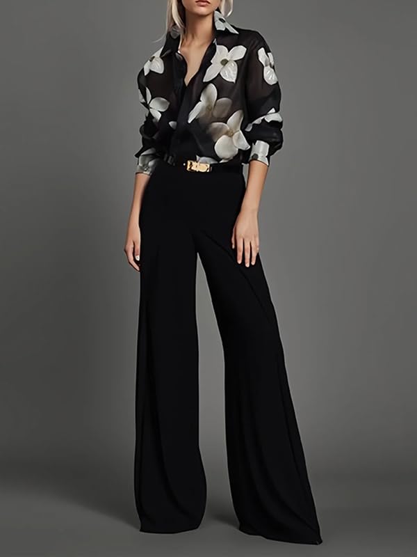 UOOZEE Women's Floral Print Blouse Fashion Button Down Lapel V Neck Long Sleeve Spring Tops Shirts - Image 3