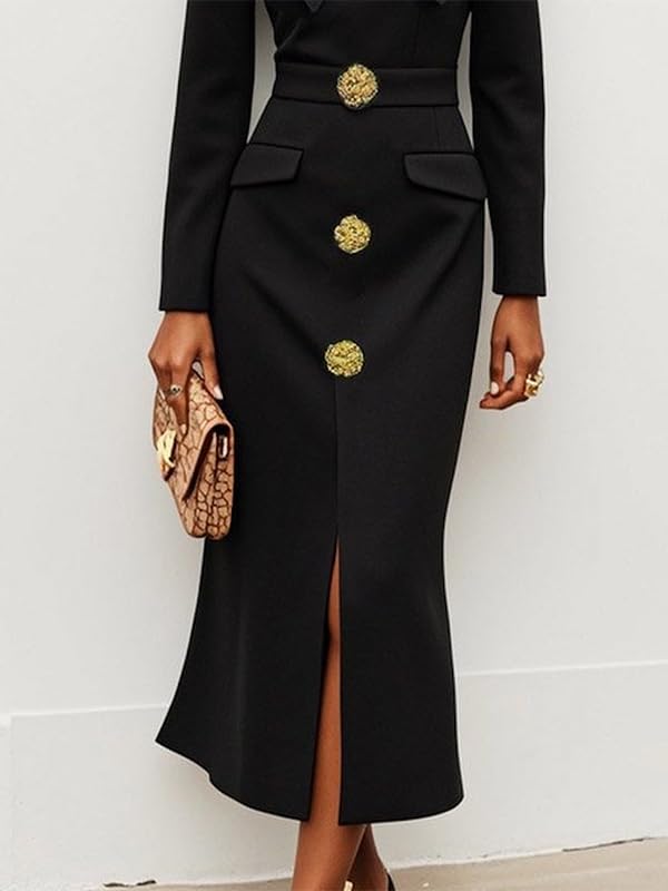 UOOZEE Women's Formal Evening Party Dress Elegant Bow Tied Buttoned Long Sleeve Slim Fit 2025 Party Midi Dresses - Image 4
