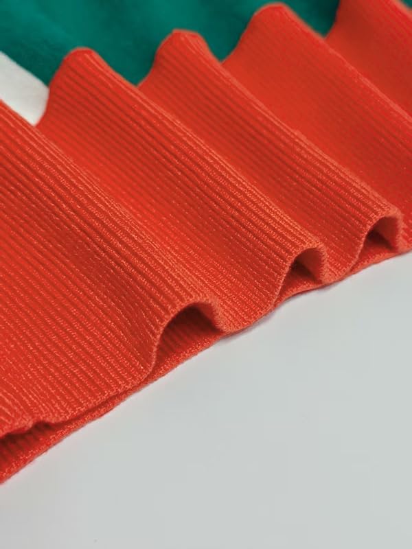 UOOZEE Women's Knitted Polo Shirt Short Sleeve Slim Fit Color Block Collar Top Comfortable Green Orange White Sweater - Image 6