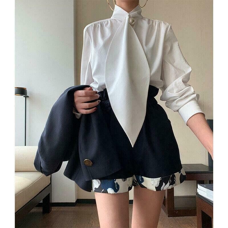 UOOZEE Women's Long Sleeve Button Down Tie Neck Blouse Dressy Casual Formal Office Work Shirt Tops - Image 6