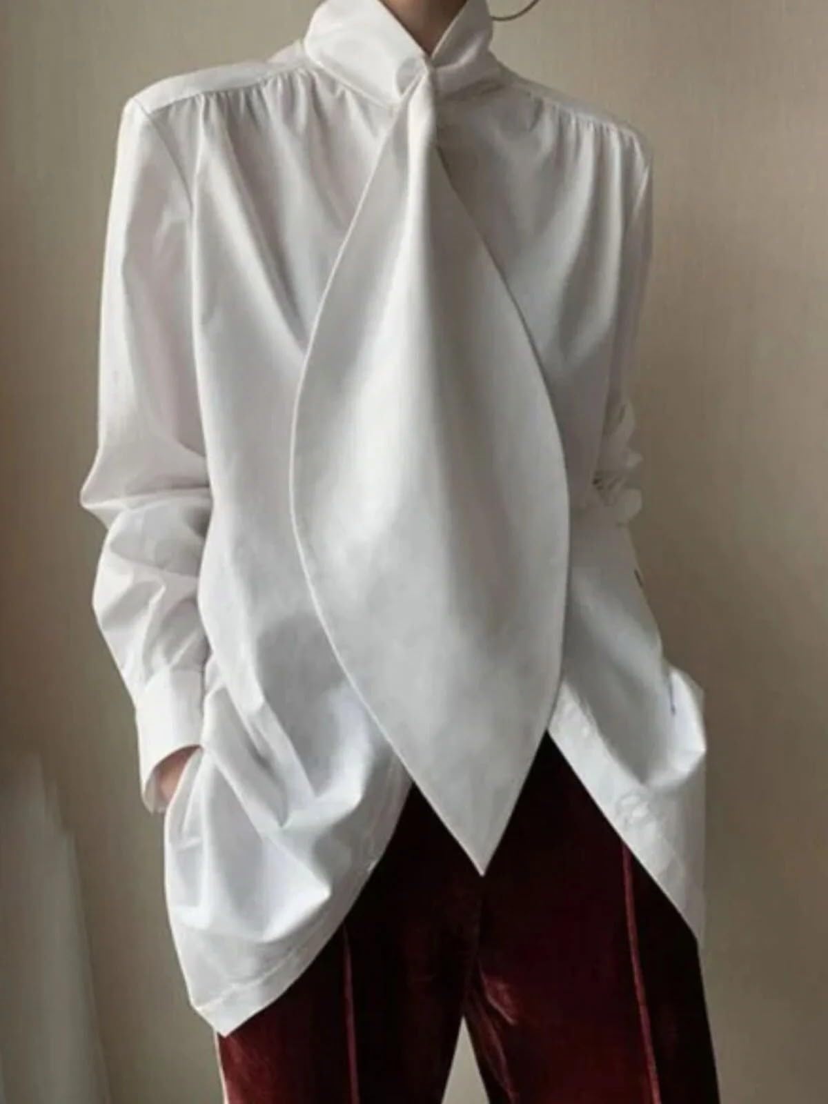 UOOZEE Women's Long Sleeve Button Down Tie Neck Blouse Dressy Casual Formal Office Work Shirt Tops - Image 8