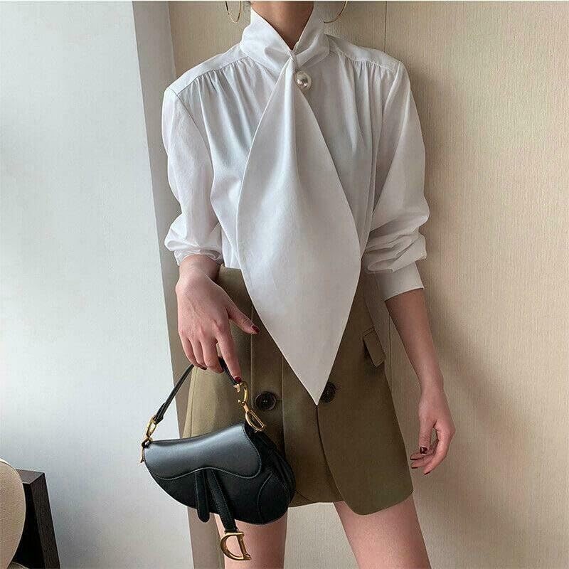 UOOZEE Women's Long Sleeve Button Down Tie Neck Blouse Dressy Casual Formal Office Work Shirt Tops - Image 9