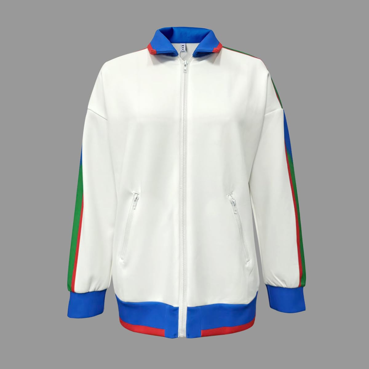 UOOZEE Women's Long Sleeve Casual Jacket with Color Block Stripes Fashion Zip Up Sporty Tops Loose Fit Athleisure Coats - Image 3
