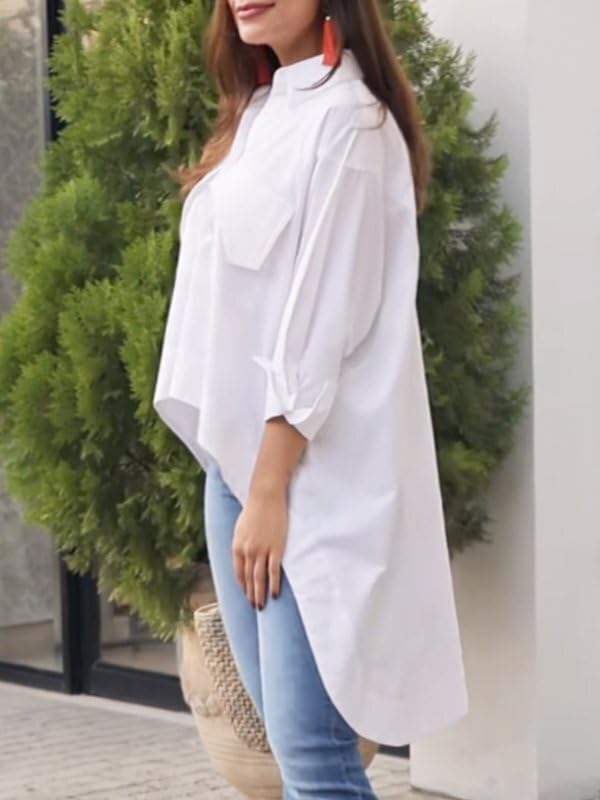UOOZEE Women's Long Sleeve Collar V Neck Blouse Tunic Top - Image 3
