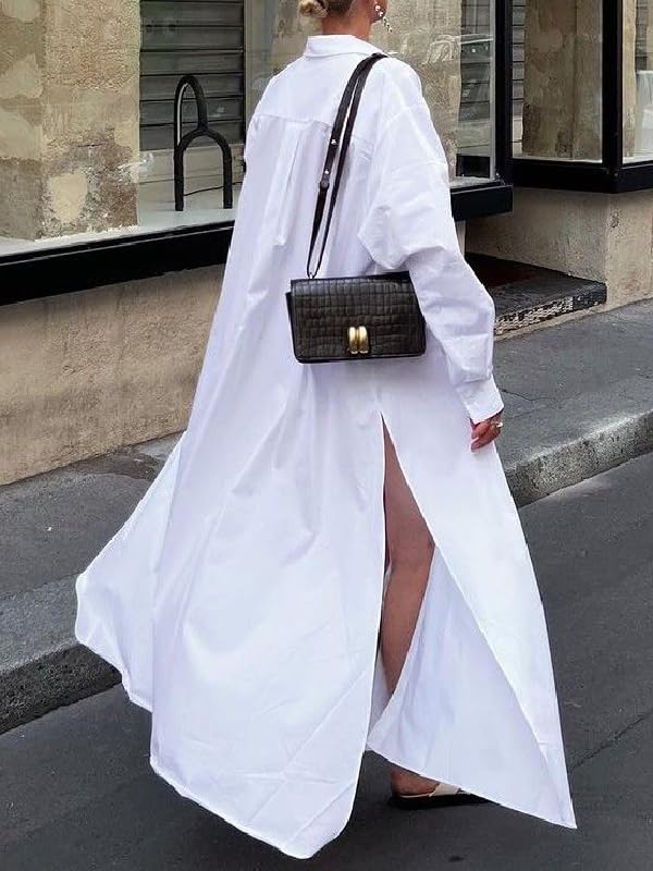 UOOZEE Women's Long Sleeve Maxi Shirt Dress Button Down Side Slit Loose Flowy Vacation Sundress - Image 3