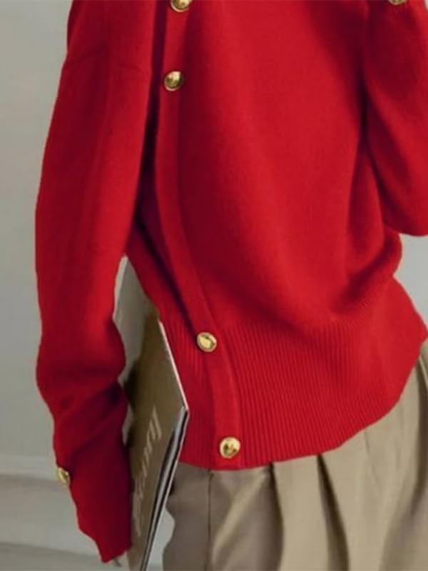UOOZEE Women's Long Sleeve Turtleneck Sweater with Gold Buttons Loose Fit Knitted Pullover Christmas Holiday Casual Jumpers - Image 4
