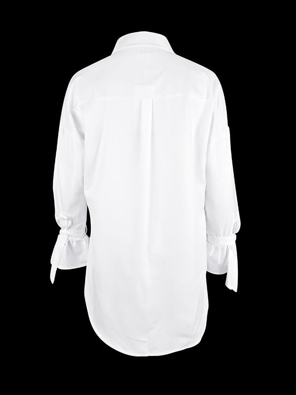 UOOZEE Women's Loose Fit Button Down Shirts Floral Long Tied Sleeve V Neck Dressy Casual High Low Blouses - Image 4