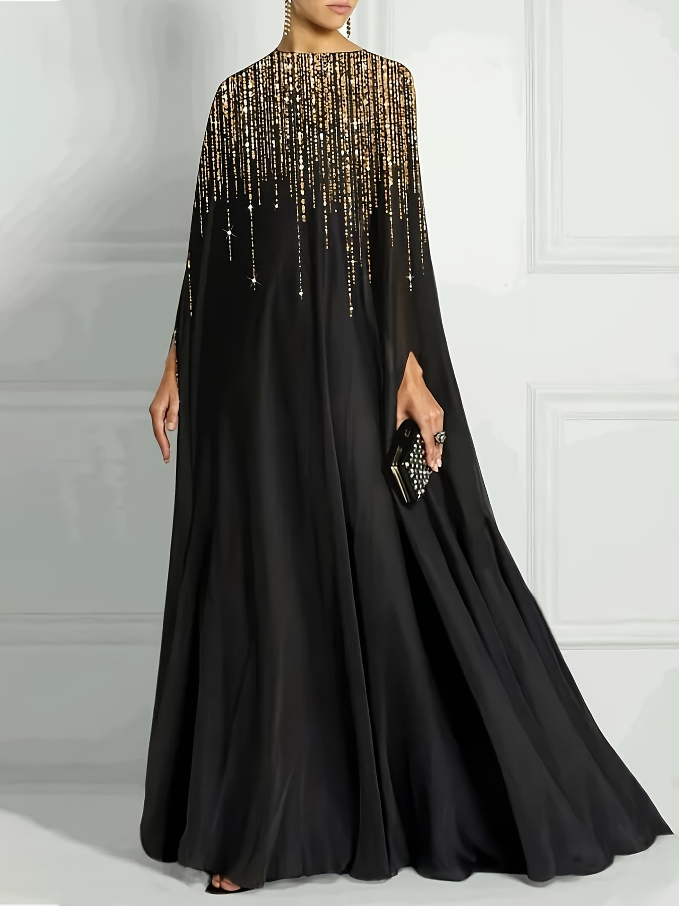 UOOZEE Women's Sequin Cape Sleeve Evening Dress Formal Gown Sparkling Cocktail Party Prom Formal Events Dresses - Image 2