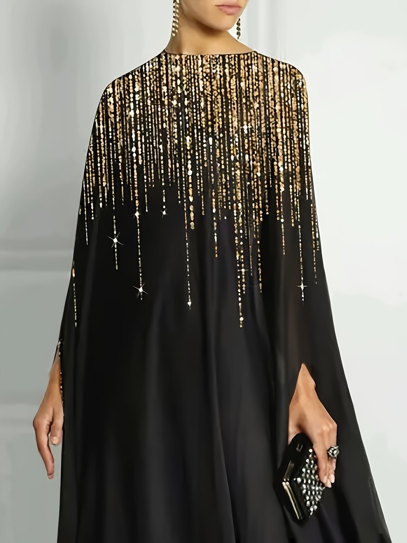 UOOZEE Women's Sequin Cape Sleeve Evening Dress Formal Gown Sparkling Cocktail Party Prom Formal Events Dresses - Image 3