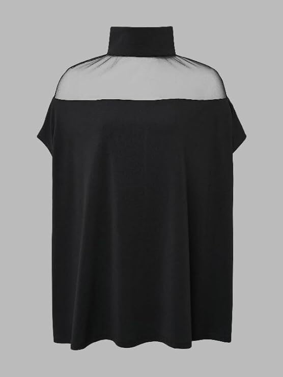UOOZEE Women's Sexy Mesh Tops High Neck Batwing Sleeve Loose Flowy Tunic T Shirt Date Night Club Blouses - Image 4