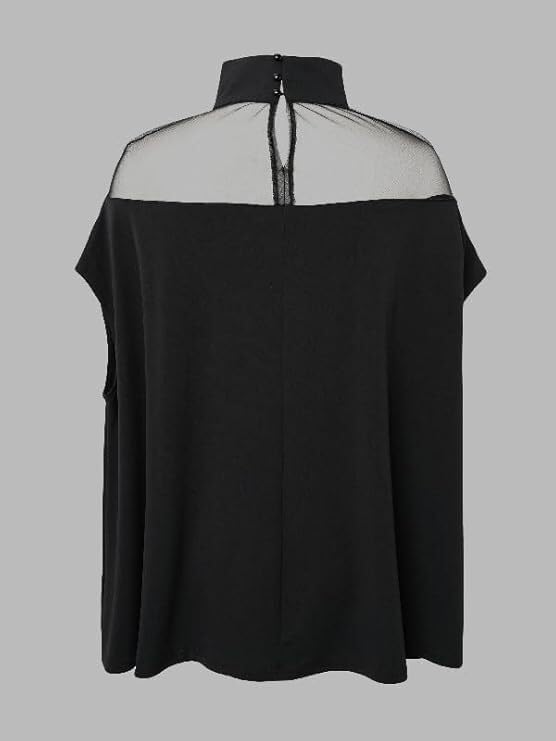 UOOZEE Women's Sexy Mesh Tops High Neck Batwing Sleeve Loose Flowy Tunic T Shirt Date Night Club Blouses - Image 5