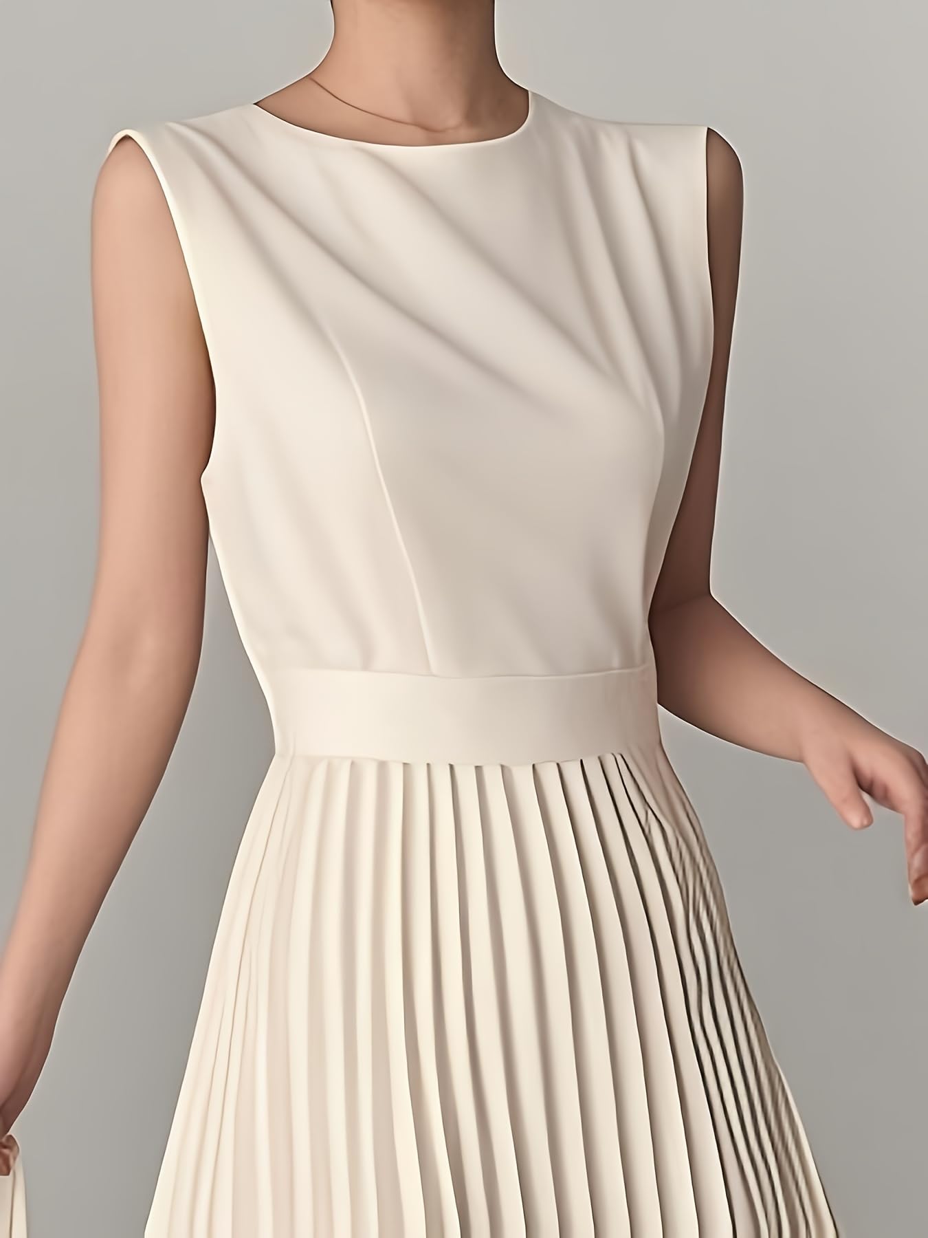 UOOZEE Women's Sleeveless Pleated Maxi Dress Flowy A-Line Formal Casual Elegant Office Work Dresses - Image 3
