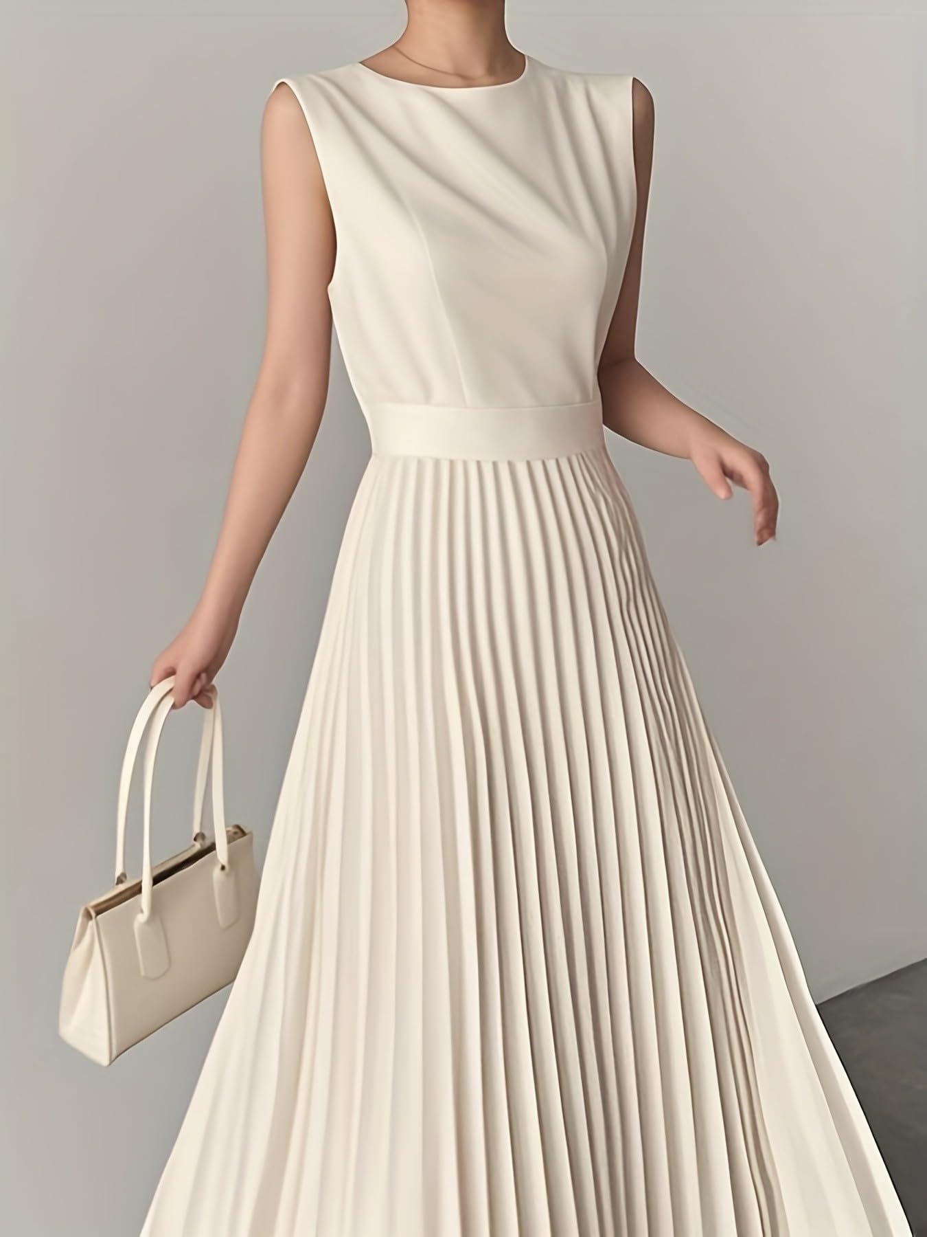 UOOZEE Women's Sleeveless Pleated Maxi Dress Flowy A-Line Formal Casual Elegant Office Work Dresses - Image 4