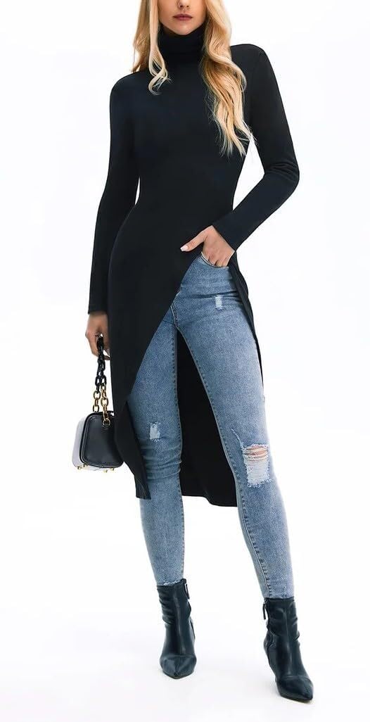 UOOZEE Women's Turtleneck Long Sleeve Shirts Fall Fashion Basic Layering Slim Fit Soft Underwear Tops