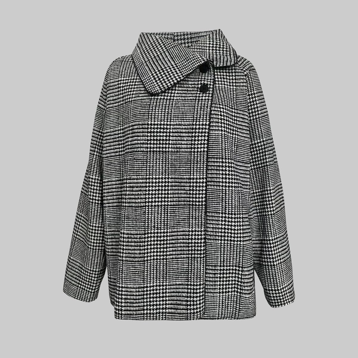 UOOZEE Women's Vintage Houndstooth Long Sleeve Blazer Work Suit Jackets Stand Collar Plaid Formal Office Work Coats - Image 4