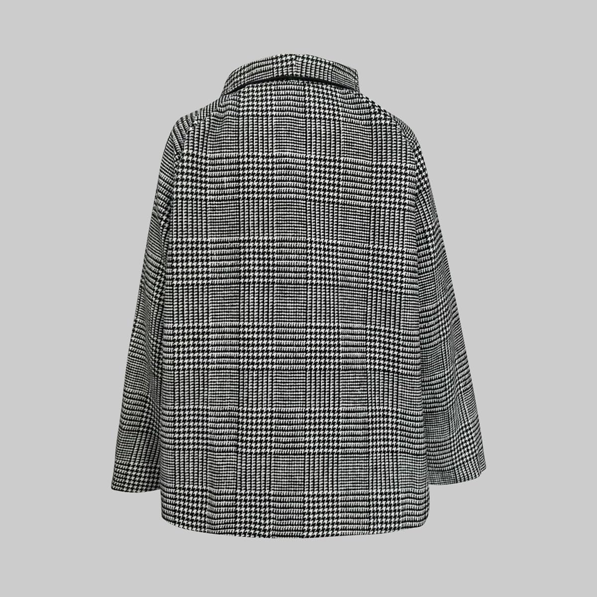 UOOZEE Women's Vintage Houndstooth Long Sleeve Blazer Work Suit Jackets Stand Collar Plaid Formal Office Work Coats - Image 5