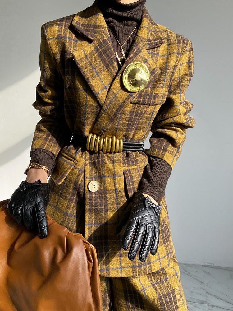 UOOZEE Women's Vintage Plaid Wool Blend Blazer Coat Oversized Long Sleeve Fall Winter Warm Casual Jacket Outerwear - Image 2