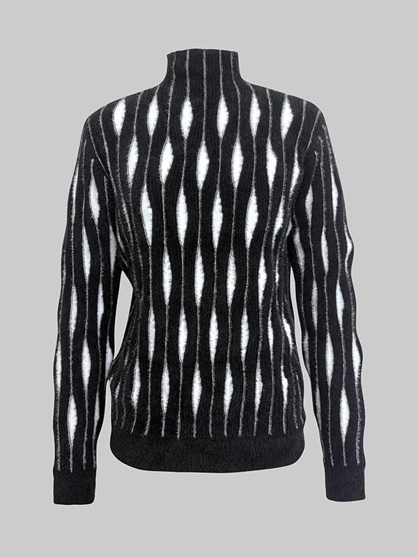 UOOZEE Women's Wave Striped Turtleneck Pullover Sweater Fuzzy Chunky Knit Soft Winter Fall Tops Casual Wear - Image 5
