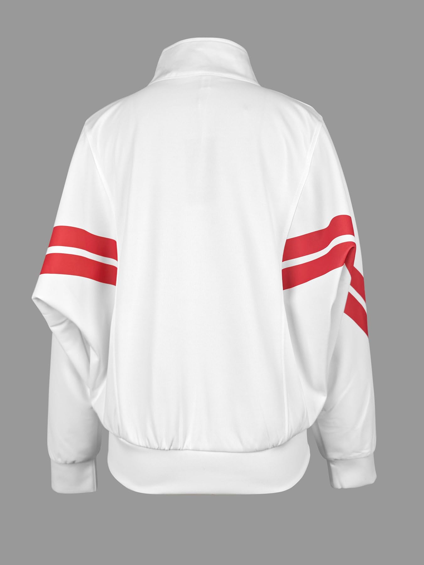 UOOZEE Women's White Athletic Jacket with Red Stripes Long Sleeve Zip Up Vintage Sporty Casual Outerwear Retro Track Jackets - Image 3
