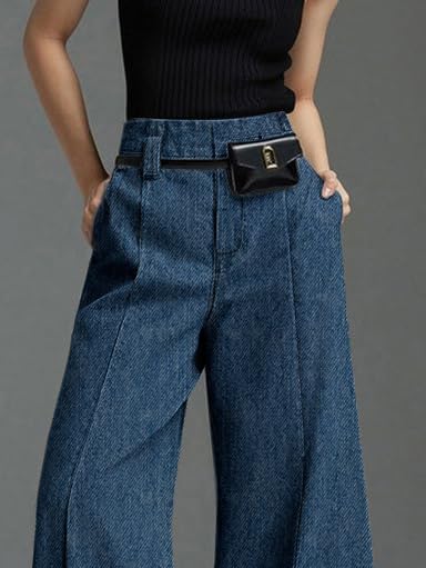 UOOZEE Women's Wide Leg Denim Pants Elastic High Waisted Split Hem Flared Jeans with Pockets - Image 3