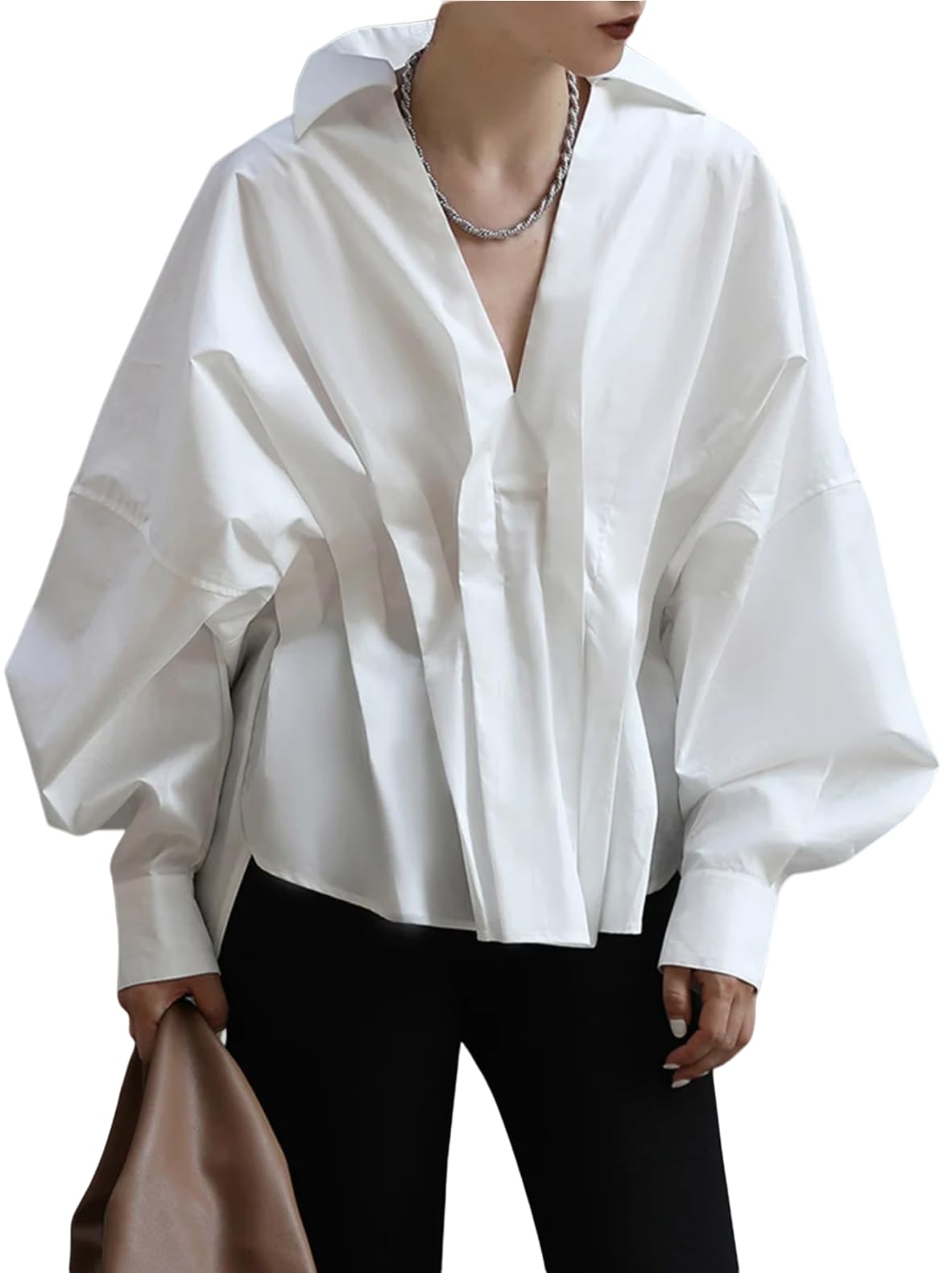 UOOZEE Womens Blouses Fashion Smocked Long Sleeve V Neck Casual Shirts Tops