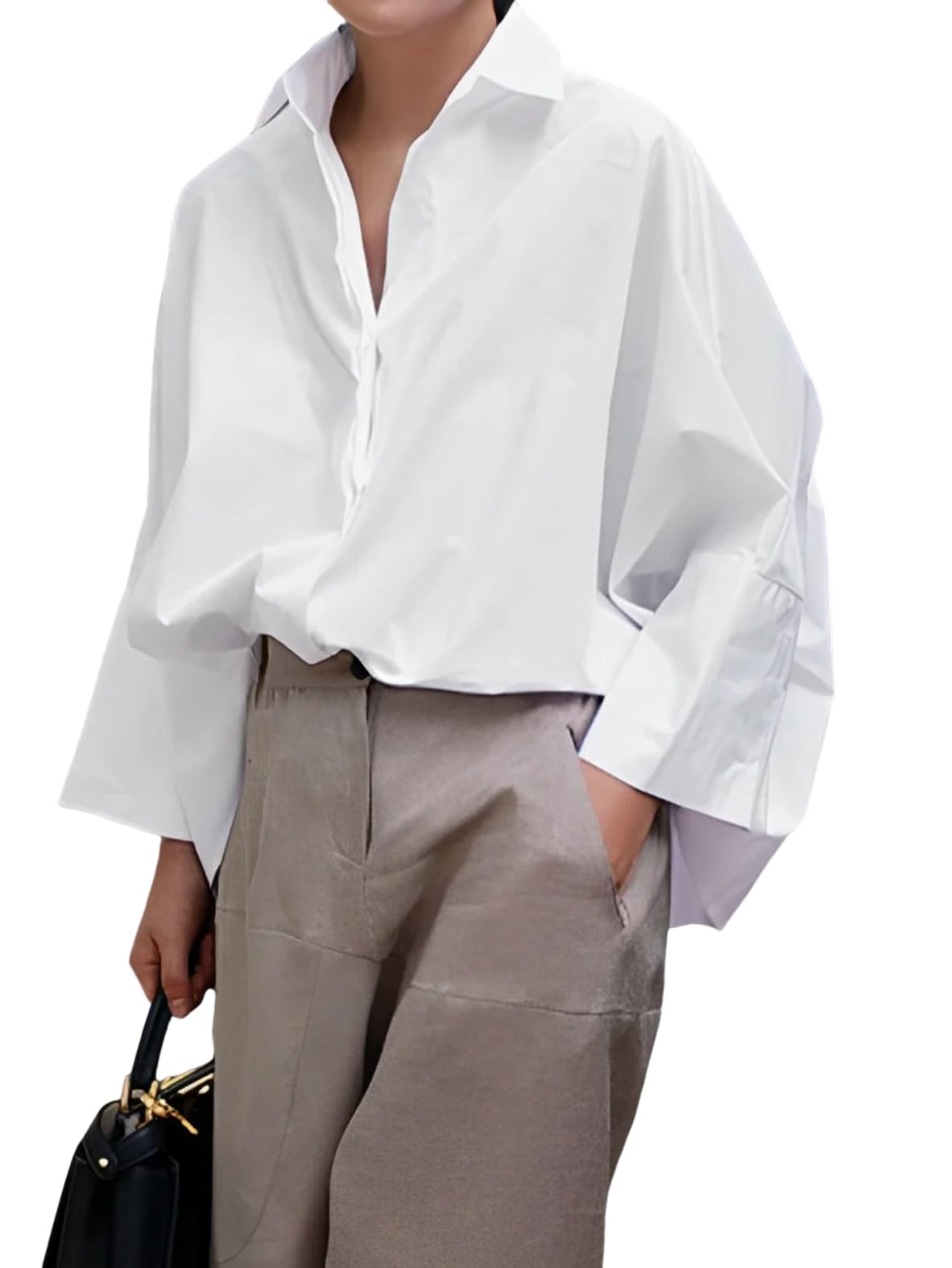 UOOZEE Womens Button Down Shirt Casual 3/4 Sleeve Loose Fit Collared Work Blouse Tops