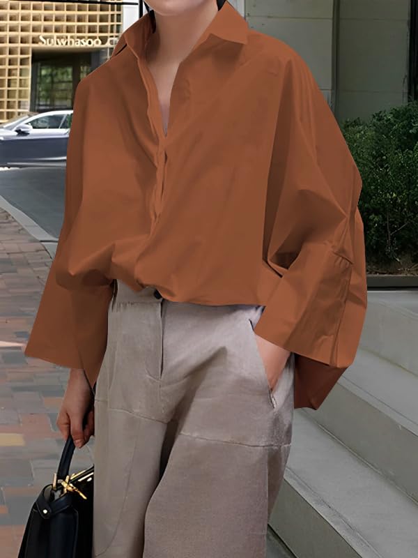 UOOZEE Womens Button Down Shirt Casual 3/4 Sleeve Loose Fit Collared Work Blouse Tops - Image 2
