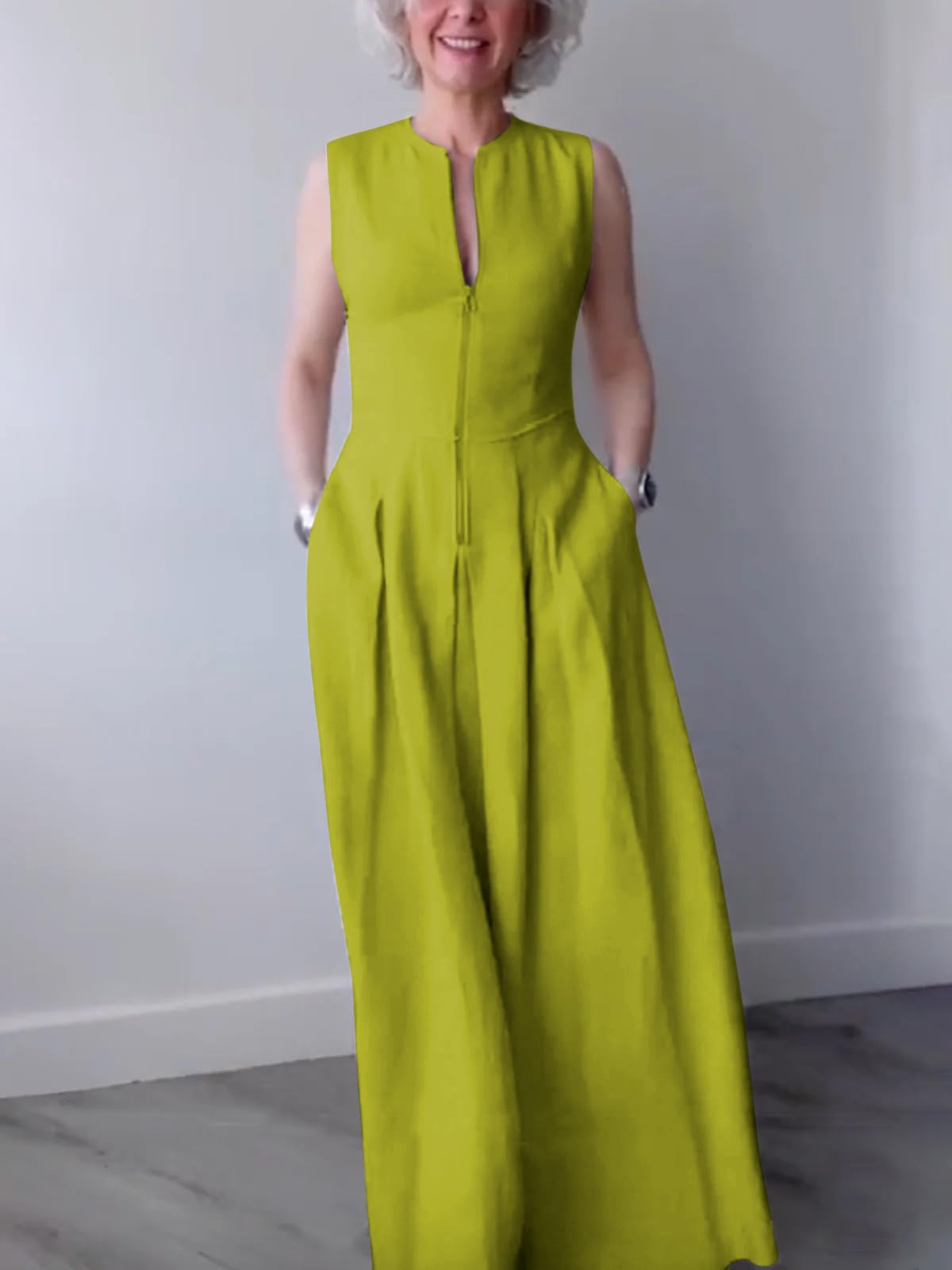 UOOZEE Womens Casual Sleeveless Zipper Long Dress Summer Beach Maxi Dress with Pockets - Image 4