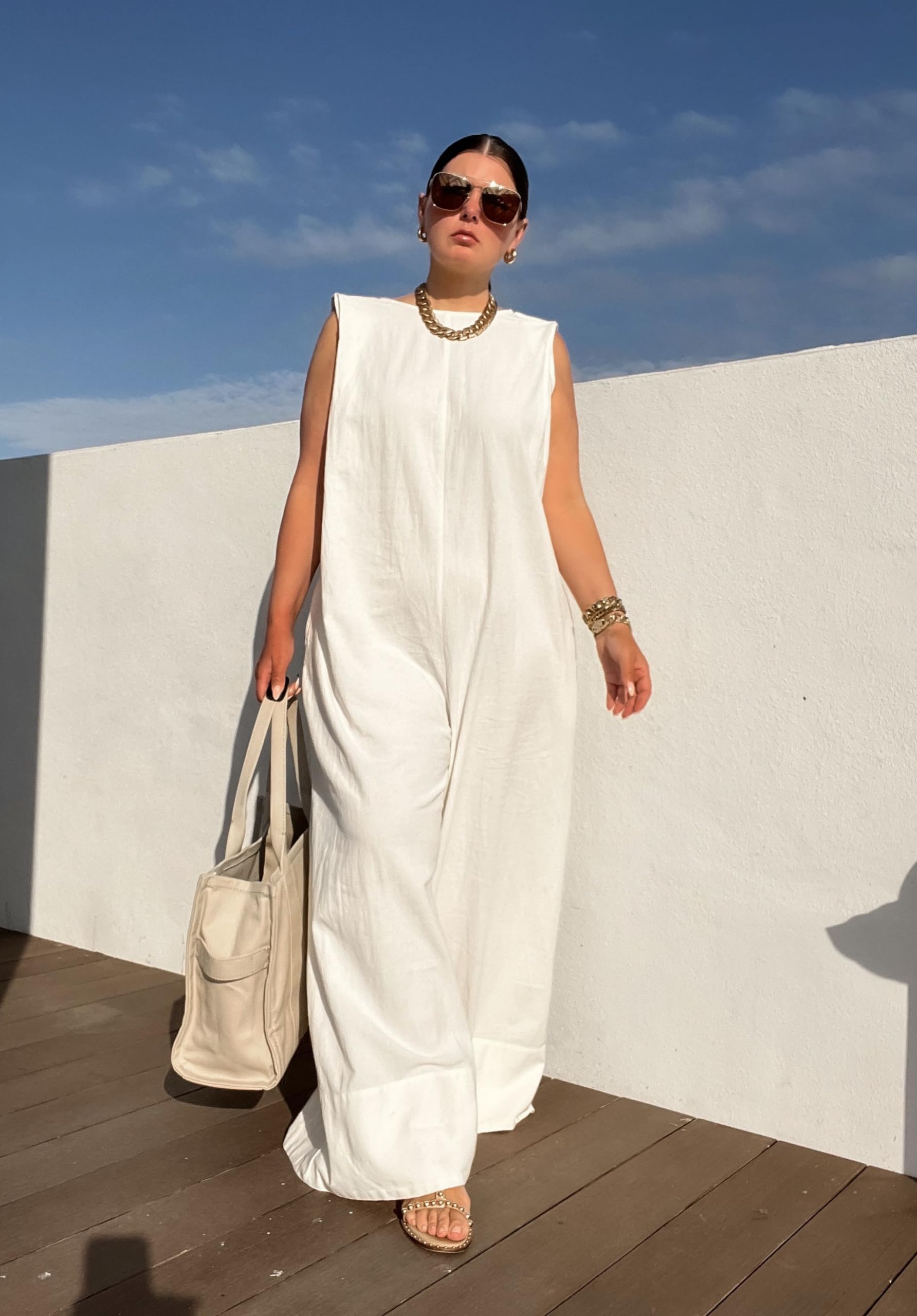 UOOZEE Womens Jumpsuits Dressy Summer Outfits Casual Sleeveless Wide Leg Long Pants Rompers Fashion Clothes 2024 - Image 3