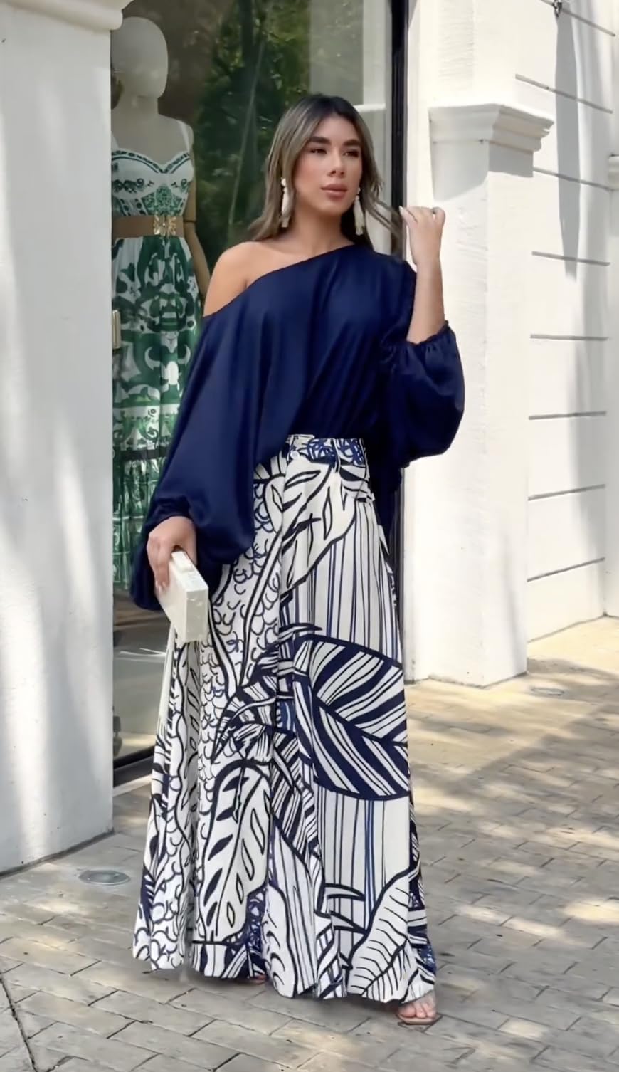UOOZEE Womens Two Piece Outfits Summer Fashion One Shoulder Neck Loose Fit Tops and Wide Leg Pants Suit Matching Sets - Image 2