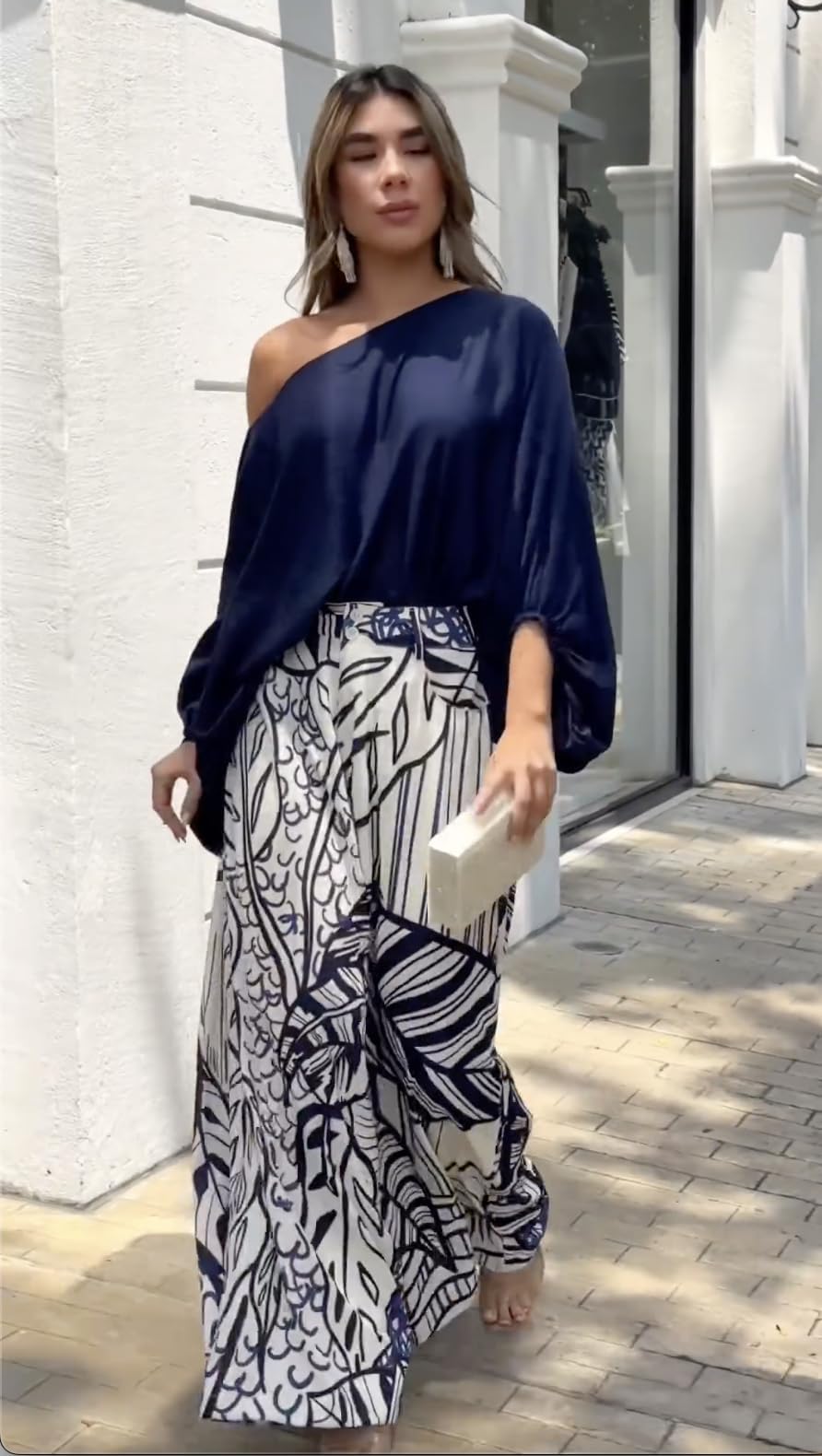 UOOZEE Womens Two Piece Outfits Summer Fashion One Shoulder Neck Loose Fit Tops and Wide Leg Pants Suit Matching Sets - Image 4